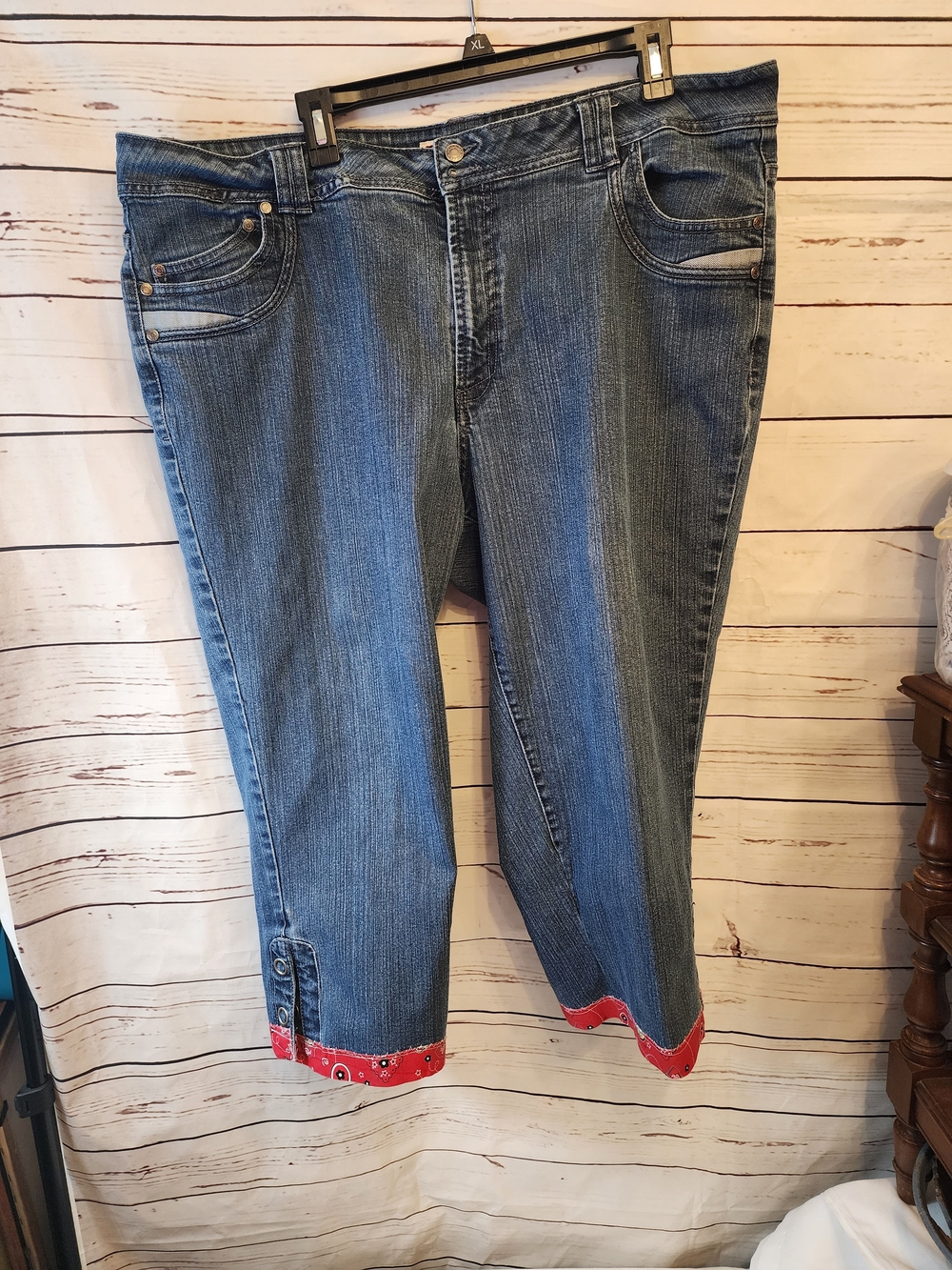 Denim Capri Jeans with Red Bandana Trim